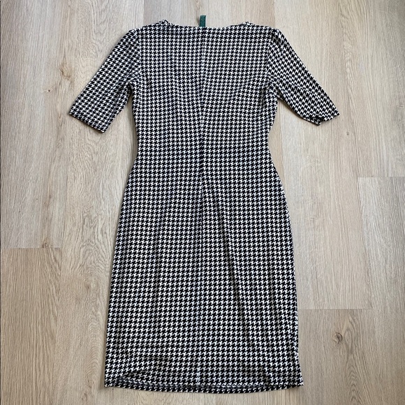 Lauren Ralph Lauren Houndstooth Faux Wrap Dress Black White Career Office Midi - Picture 10 of 11